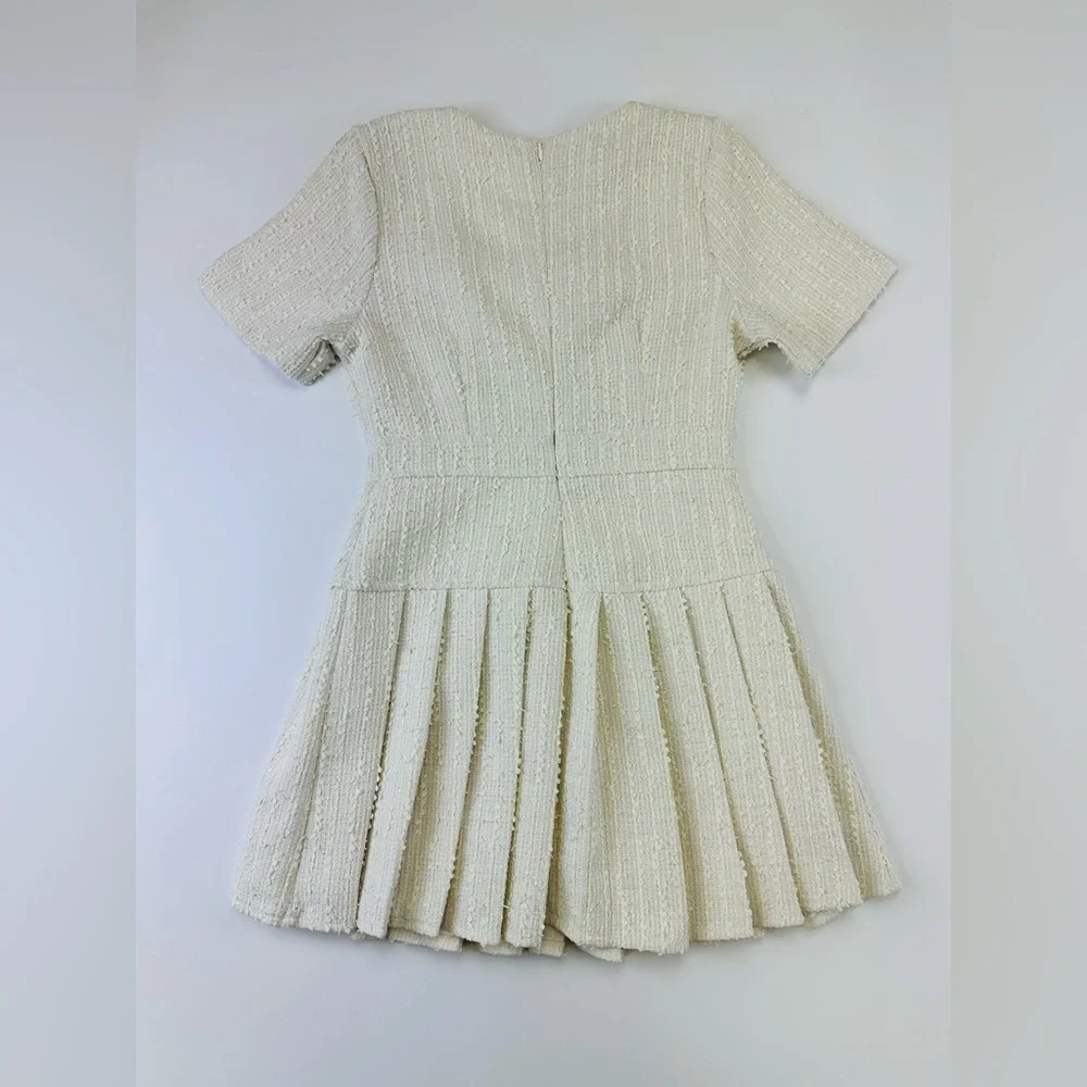 Yayi Boutique cream Boucle mini dress Small pleated peplum  Old Money - Picture 10 of 11